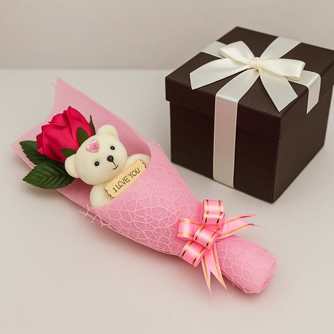 Personalized Teddy Bear with Roses Bouquet - Cute Valentine’s Day, Birthday & Anniversary Gift | Love Craft Gifts