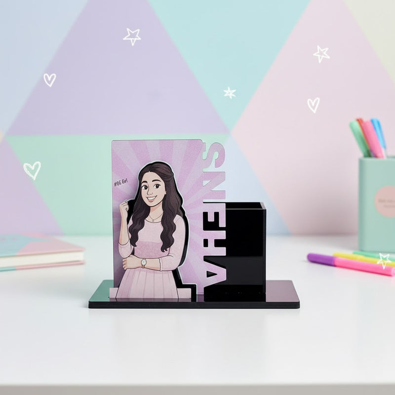 Customized Cartoon Pen Stand – 5×8" | Personalized with Name & Image