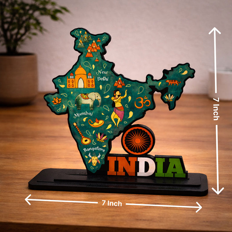 India Map Wooden Table Top Decor – 3D India Art Stand (7x7 Inch) | Love Craft Gifts