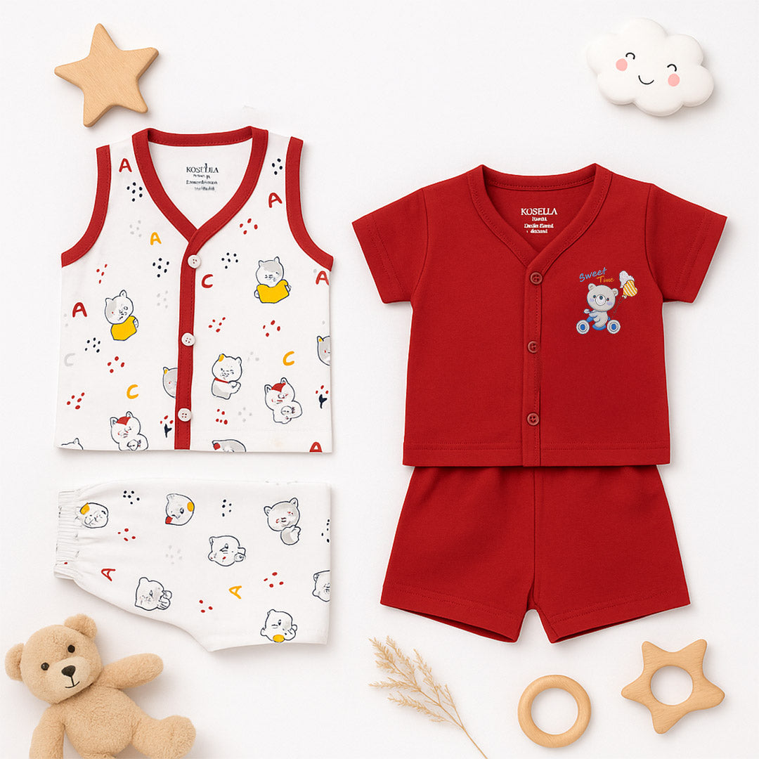 Soft Cotton Baby Night Suit Set (0–18 Months) – Red Color | Love Craft Gifts