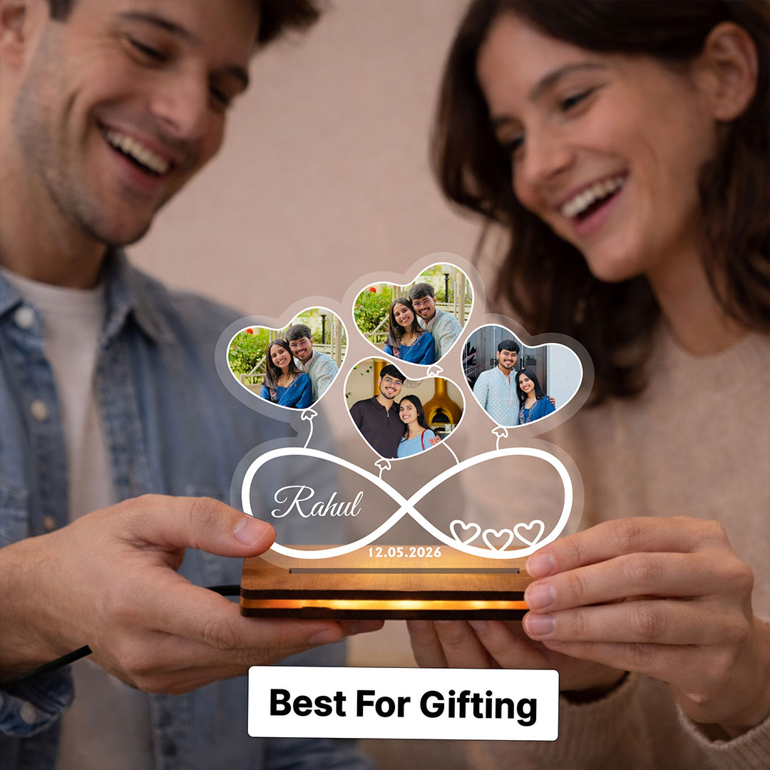 Personalized Infinity Love LED Photo Lamp with Custom Pictures & Name | Romantic Couple Memory Gift for Boyfriend, Girlfriend & Loved Ones - 7x8" | Love Craft Gifts™