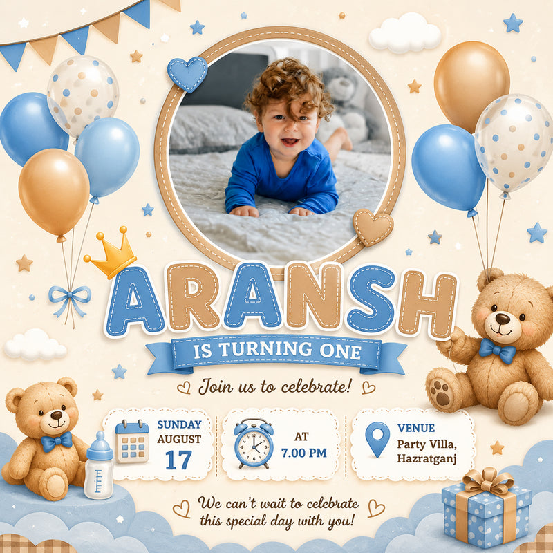 Kids Birthday Party E-Invite for Baby Boys & Girls | Digital Birthday Invitation Card