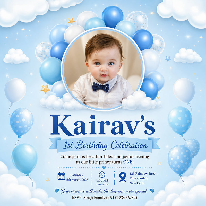 Kids Birthday Party E-Invite for Baby Boys & Girls | Digital Birthday Invitation Card