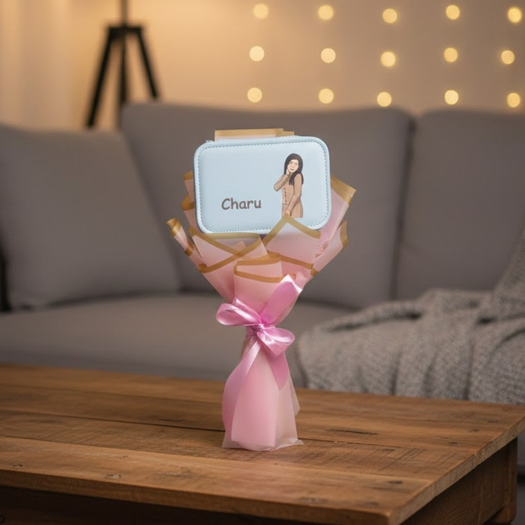 Customized Jewellery Box Bouquet – With Name & Illustrated Photo | Love Craft Gifts