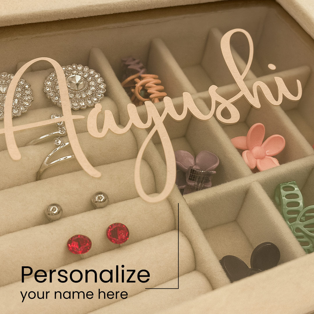 Personalized Beige Velvet Jewellery Organizer Box with Jewellery (According to Availability)| Love Craft Gifts