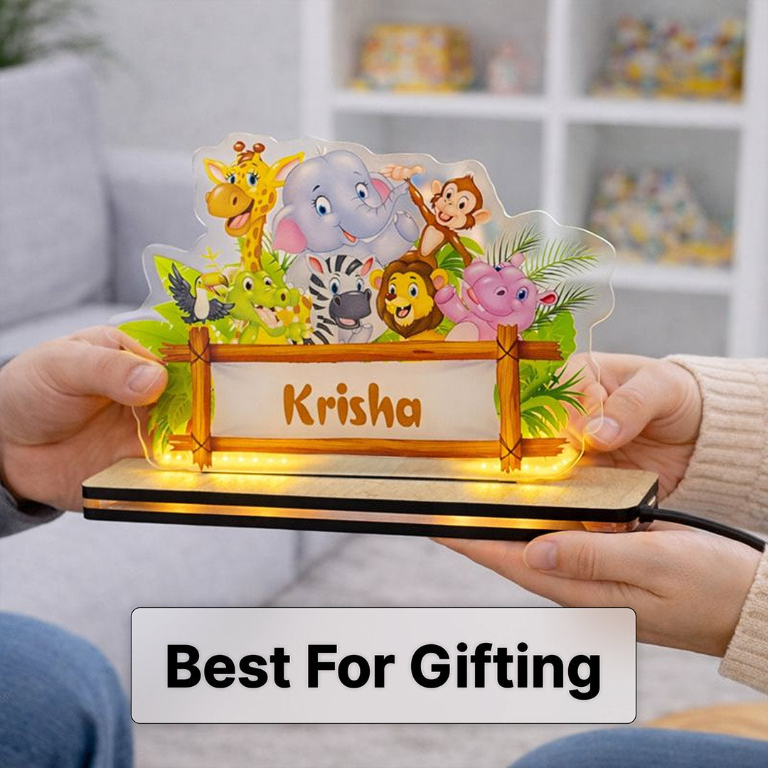 Personalized Kids Jungle Theme LED Name Lamp (8×5 Inch) | Love Craft Gifts
