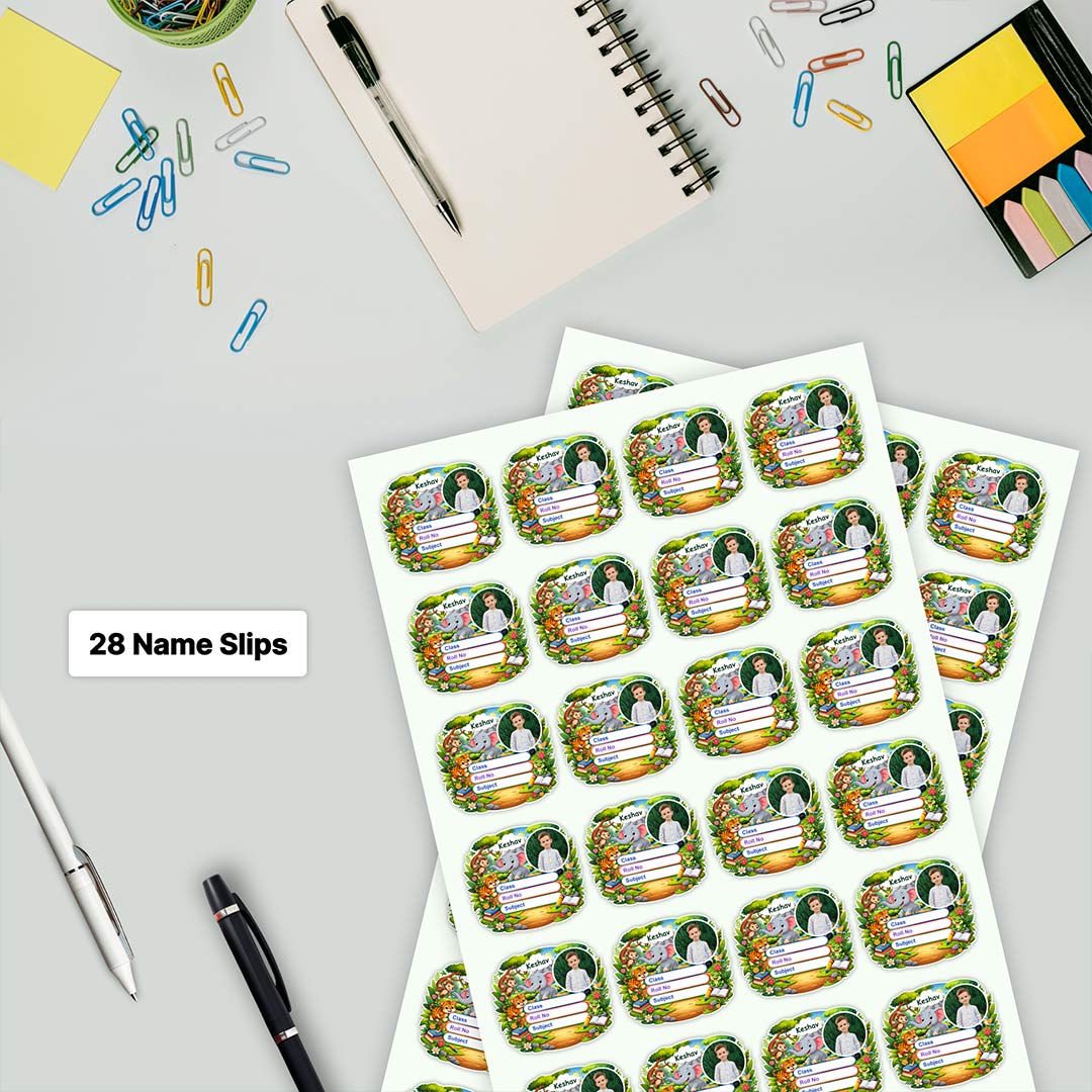 Personalized Jungle Theme Kids Name Slips (2x3 Inch, 28 Stickers) – Custom Name & Photo School Labels | Love Craft Gifts