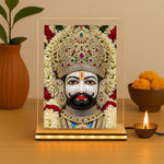 Khatu Shyam Ji Table Top with Golden Glow Light | 4×6 inch | Acrylic with Wooden Base | UV Print | Love Craft Gifts