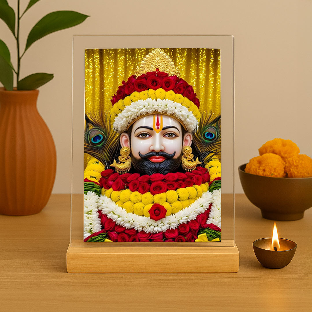 Khatu Shyam Ji Table Top | 4×6 inch | Acrylic with Wooden Base | UV Print | Love Craft Gifts