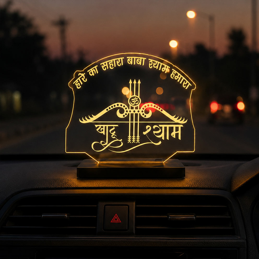 Khatu Shyam LED Car Dashboard Lamp – Premium Acrylic Khatu Shyam Ji Dashboard Light for Car Interior Decor, Spiritual Gift for Devotees & Divine Travel Companion | LoveCraftGifts™