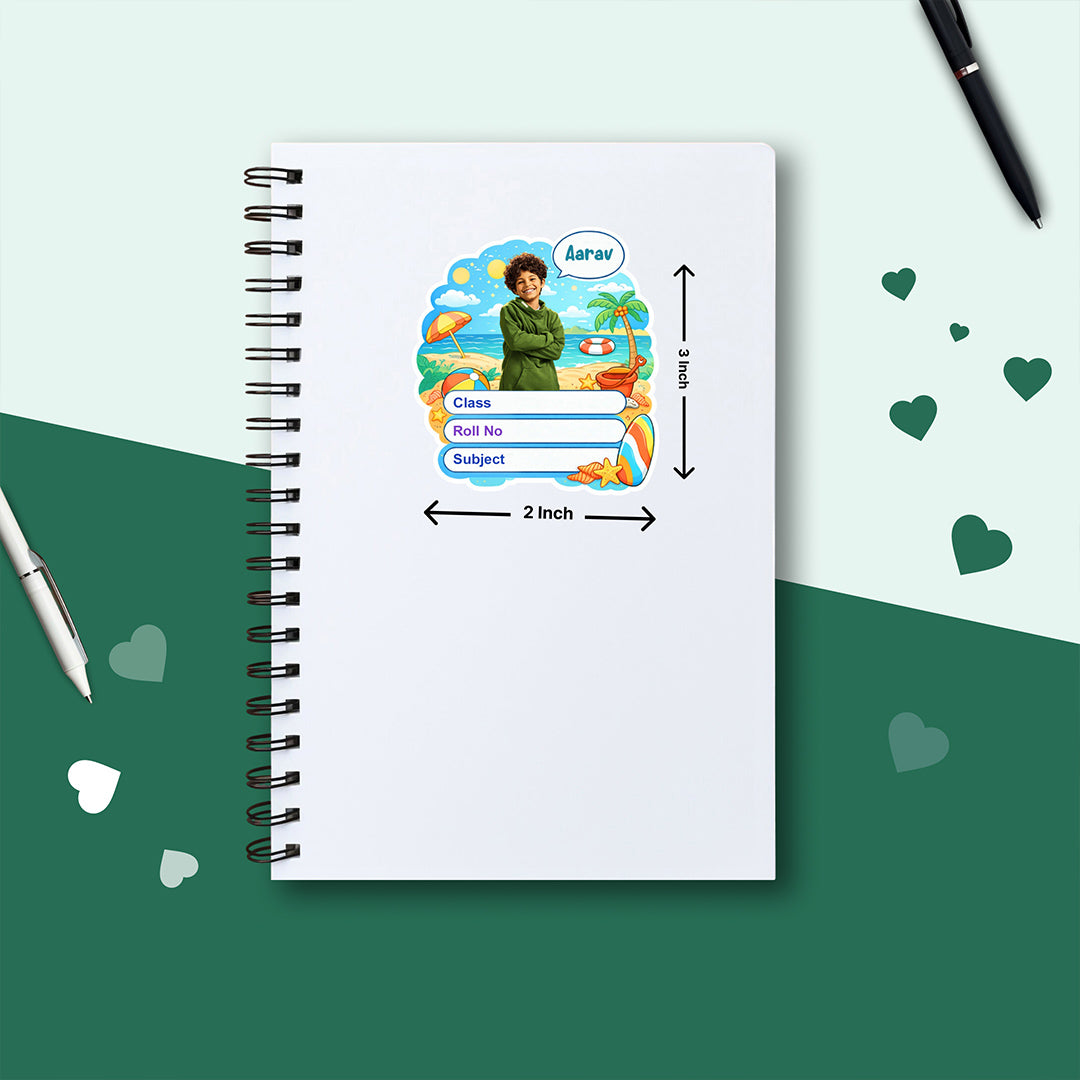 Personalized Beach Summer Theme Kids Name Slips (2x3 Inch, 28 Stickers) – Custom Name & Photo School Labels | Love Craft Gifts