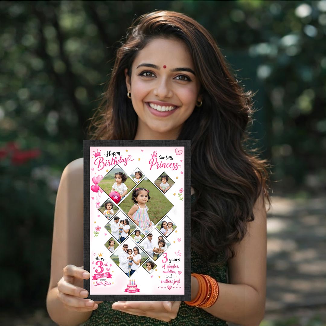 Personalized Birthday Photo Collage Frame | Custom Kids Memory Gift with Photos, Name & Birthday Theme for Baby Girls & Children | Love Craft Gifts™
