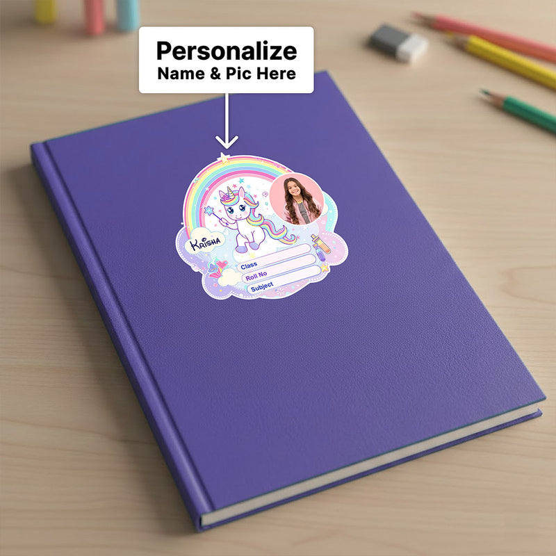 Personalized Rainbow Unicorn Magic Kids Name Slips (2x3 Inch, 28 Stickers) – Custom Name & Photo School Labels | Love Craft Gifts