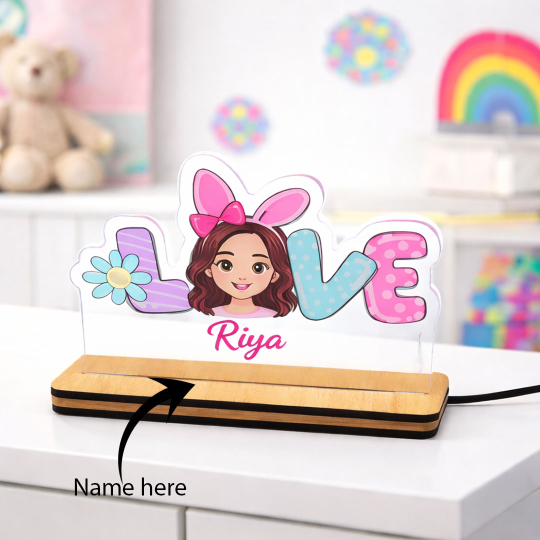 Personalized Cartoon Name LED Lamp for Kids (5×7 Inch) | Love Craft Gifts