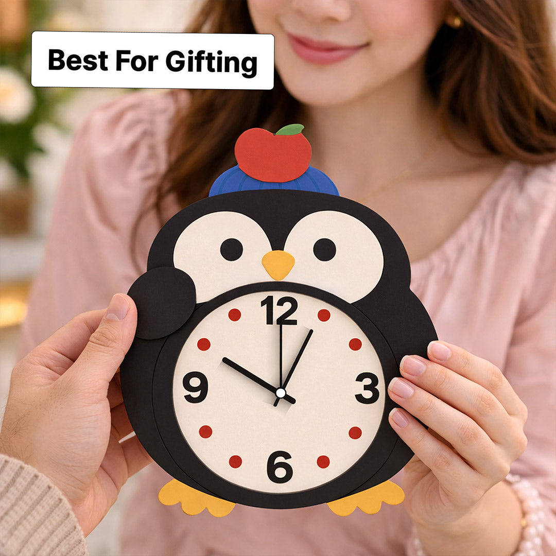 Cute Penguin Kids Wall Clock – Cartoon Animal Decorative Wall Clock for Kids Room (12 x 10 Inch) | Love Craft Gifts