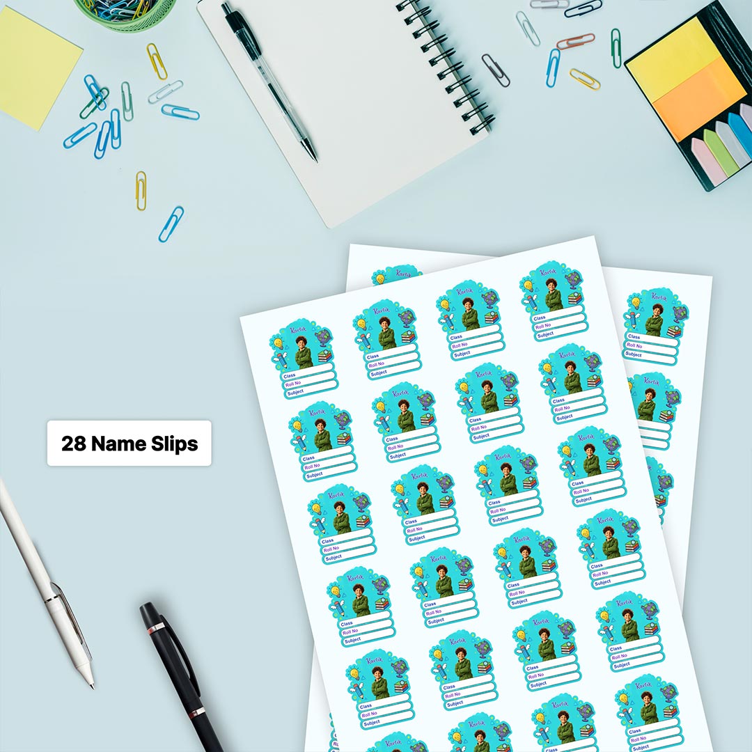 Personalized Study Theme Kids Name Slips (2x3 Inch, 28 Stickers) – Custom Name & Photo School Labels | Love Craft Gifts