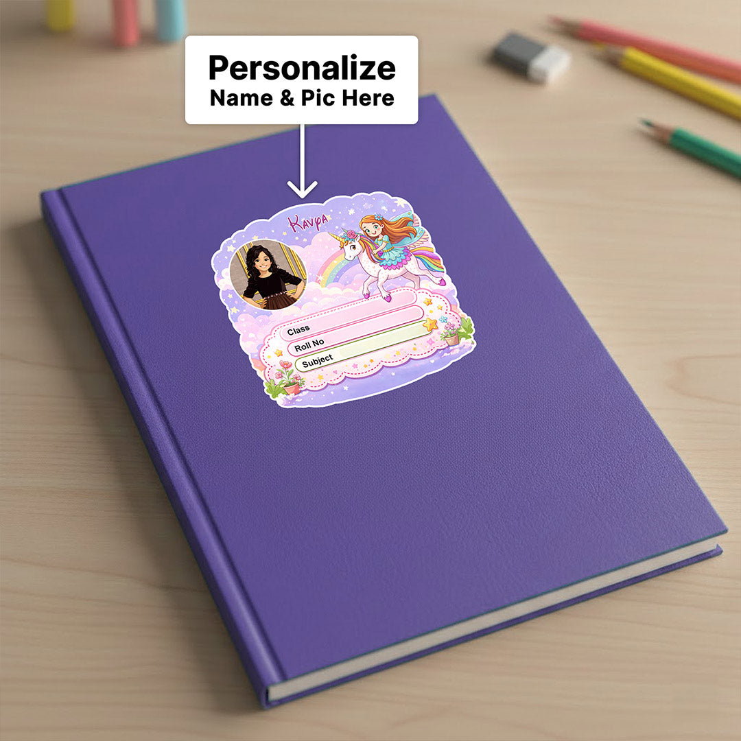 Personalized Unicorn Princess Theme Kids Name Slips (2x3 Inch, 28 Stickers) – Custom Name & Photo School Labels | Love Craft Gifts