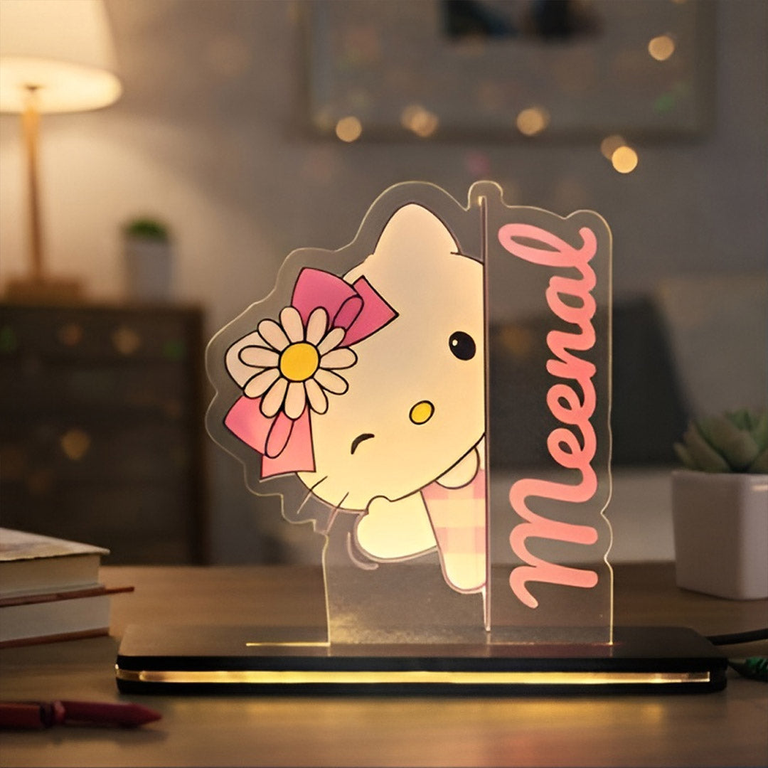 Personalized Kitty Character Name LED Lamp for Kids (5×6 Inch) | Love Craft Gifts