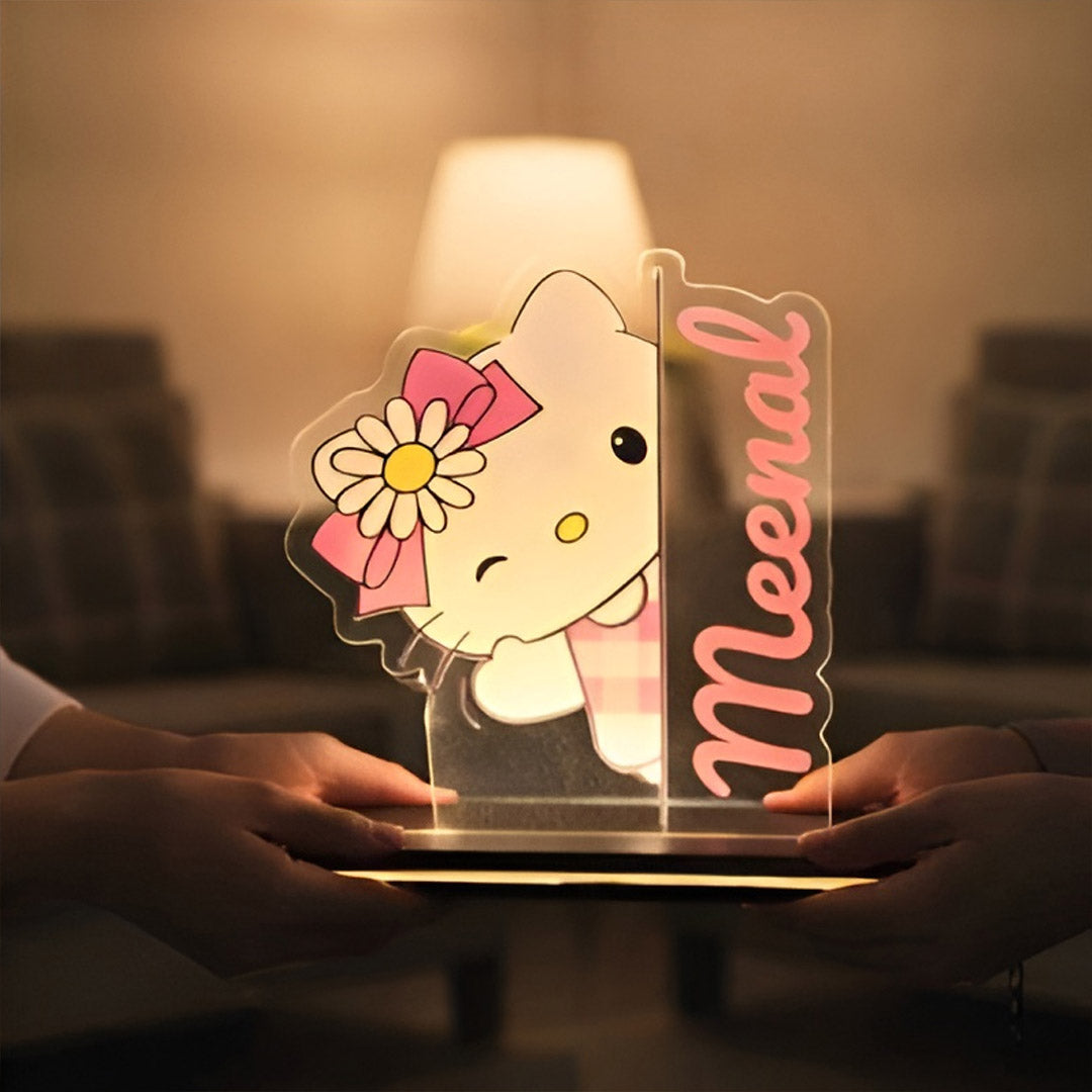 Personalized Kitty Character Name LED Lamp for Kids (5×6 Inch) | Love Craft Gifts