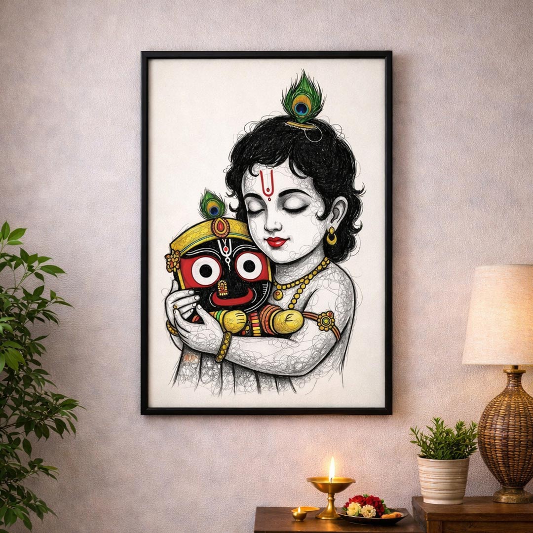 Bal Krishna with Jagannath Wall Frame – Divine Krishna Spiritual Wall Art (Multiple Sizes) | Love Craft Gifts