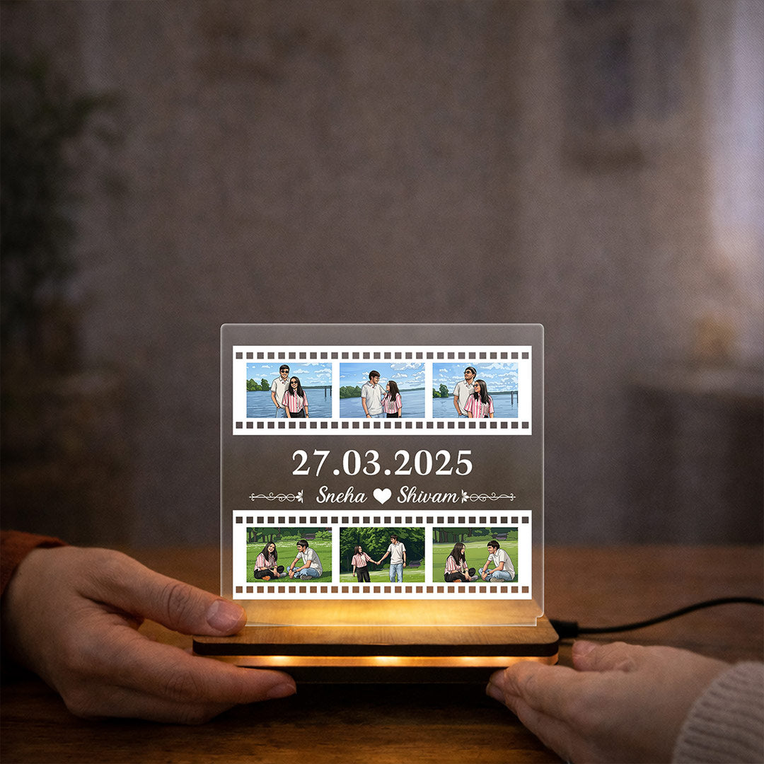 Personalized Film Strip LED Photo Frame Lamp with Date & Name 6x6 Inch | Love Craft Gifts