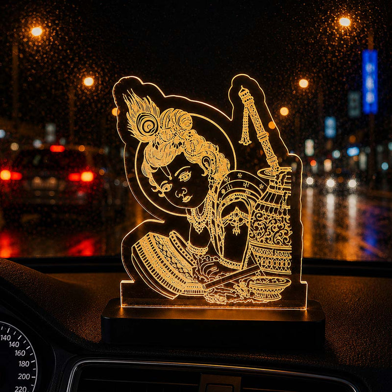 Bal Krishna LED Car Dashboard Lamp – Premium Acrylic Lord Krishna Dashboard Light for Car Interior, Home Temple Decor & Spiritual Gift | LoveCraftGifts™
