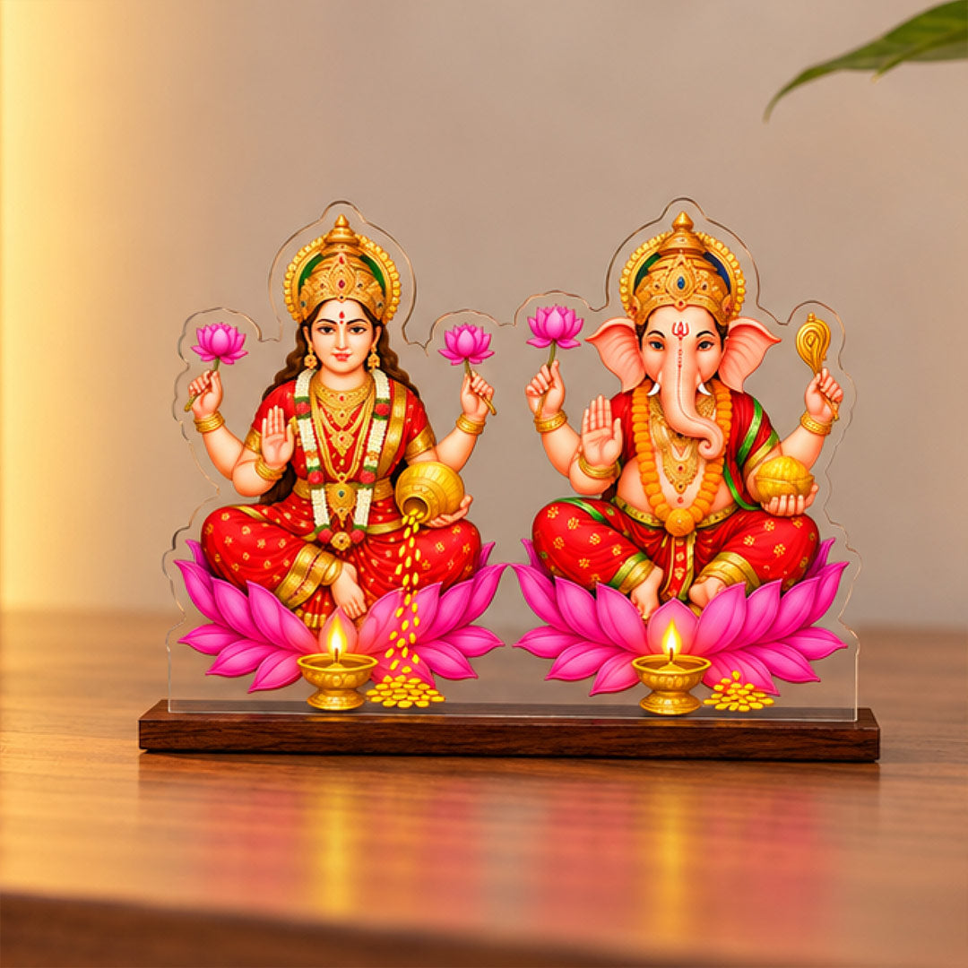 Lakshmi Ganesha Puja Décor Plaque | Divine Home Temple Decoration for Diwali & Festive Celebrations | 6x7" | Love Craft Gifts™