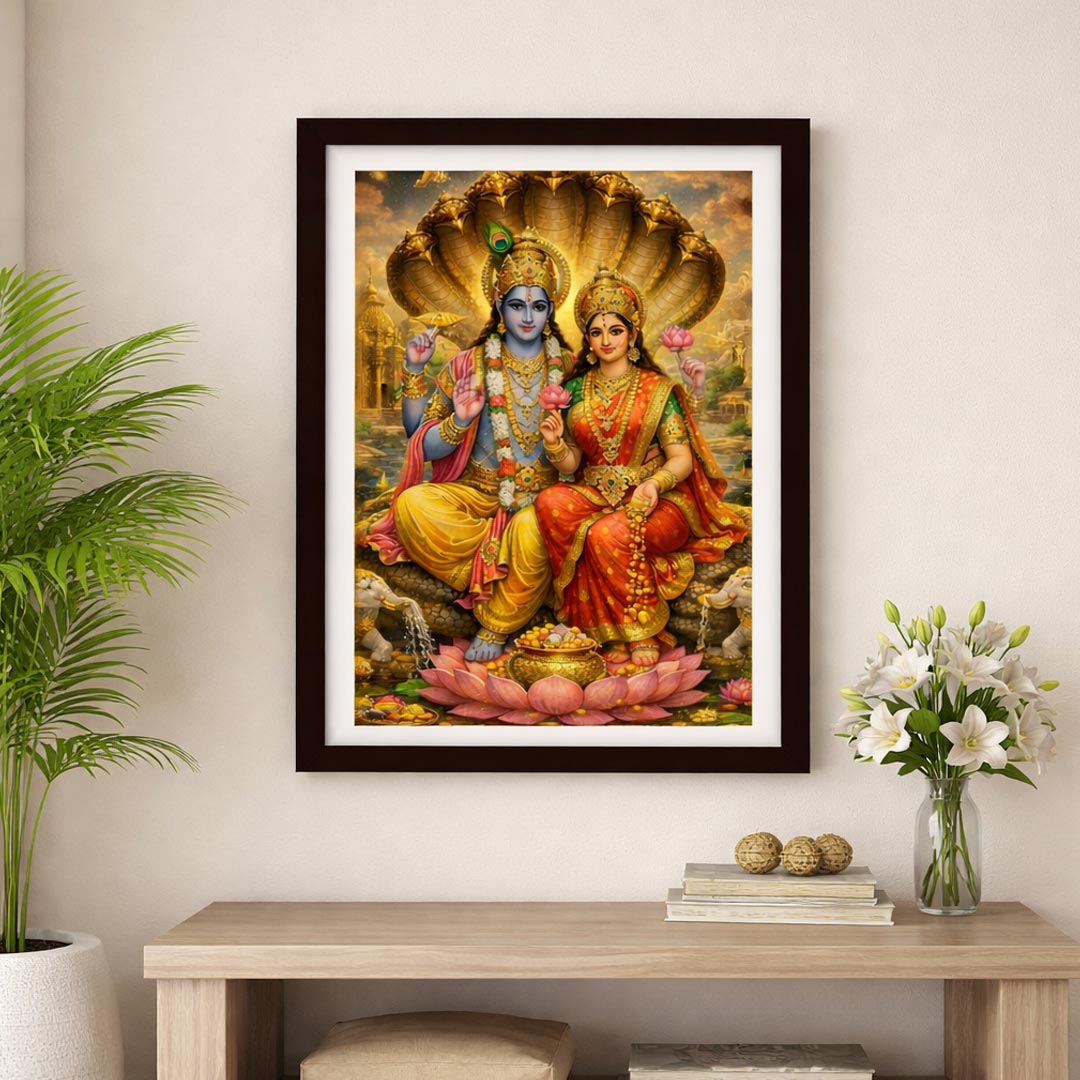 Lakshmi Narayan Wall Frame – Lord Vishnu and Goddess Lakshmi Spiritual Wall Art (Multiple Sizes) | Love Craft Gifts