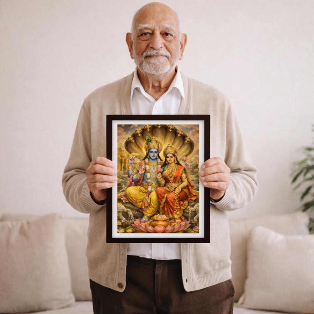Lakshmi Narayan Wall Frame – Lord Vishnu and Goddess Lakshmi Spiritual Wall Art (Multiple Sizes) | Love Craft Gifts
