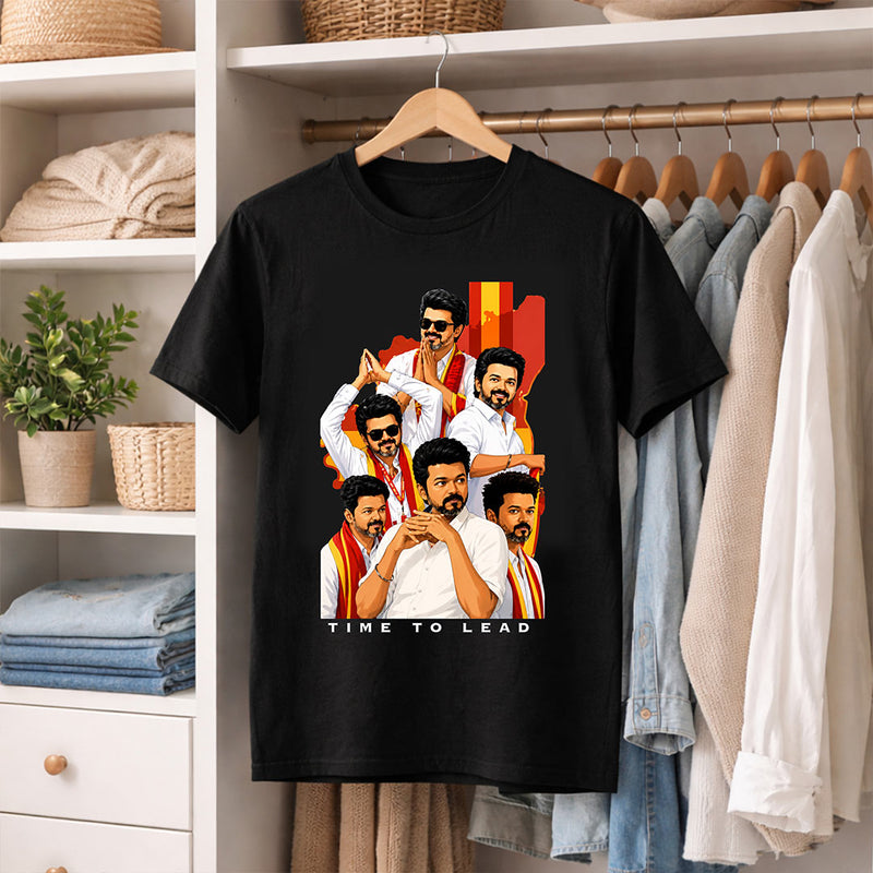 Time To Lead Vijay Political Graphic T-Shirt for Men & Women | Tamil Pride Fanwear Streetwear Tee Inspired by Leadership & Mass Culture - Black | Available in S, M, L, XL & XXL | Love Craft Gifts™