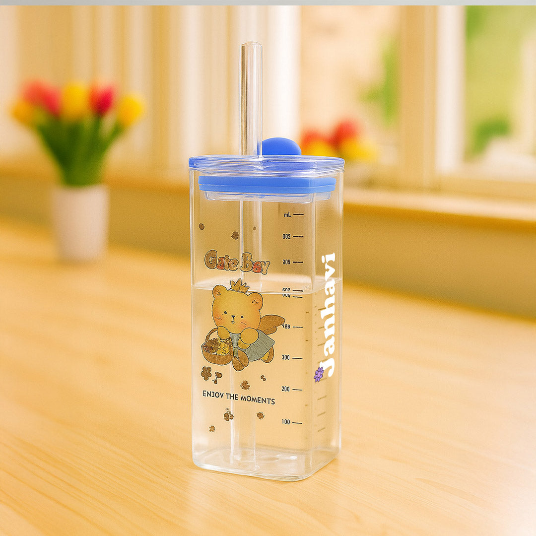 Personalized Cute Bear Straw Cup with Name Print | Love Craft Gifts