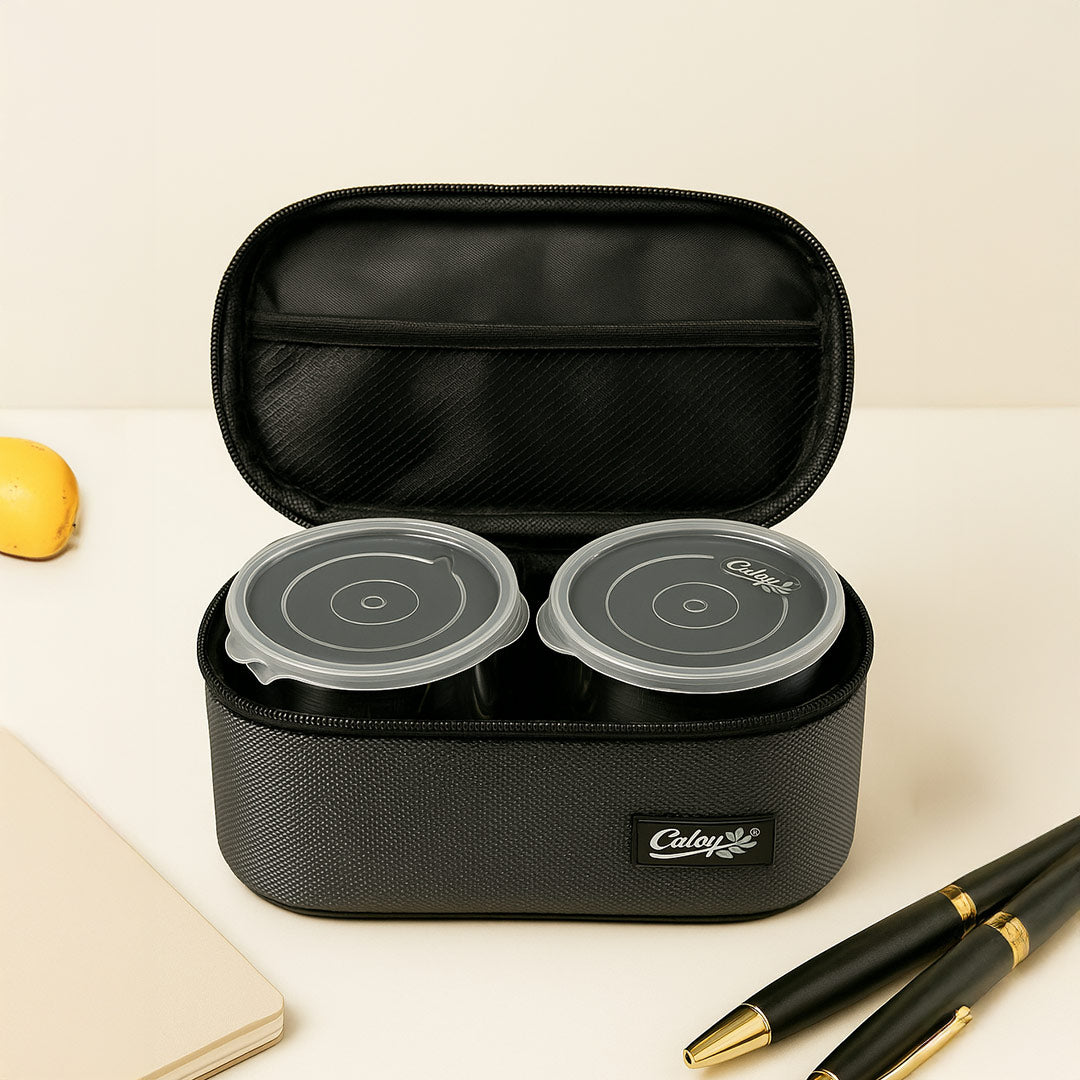 4-in-1 Compact Stainless Steel Lunch Box Set with Spoon, Fork & Pouch – Office & School Use| Love Craft Gifts