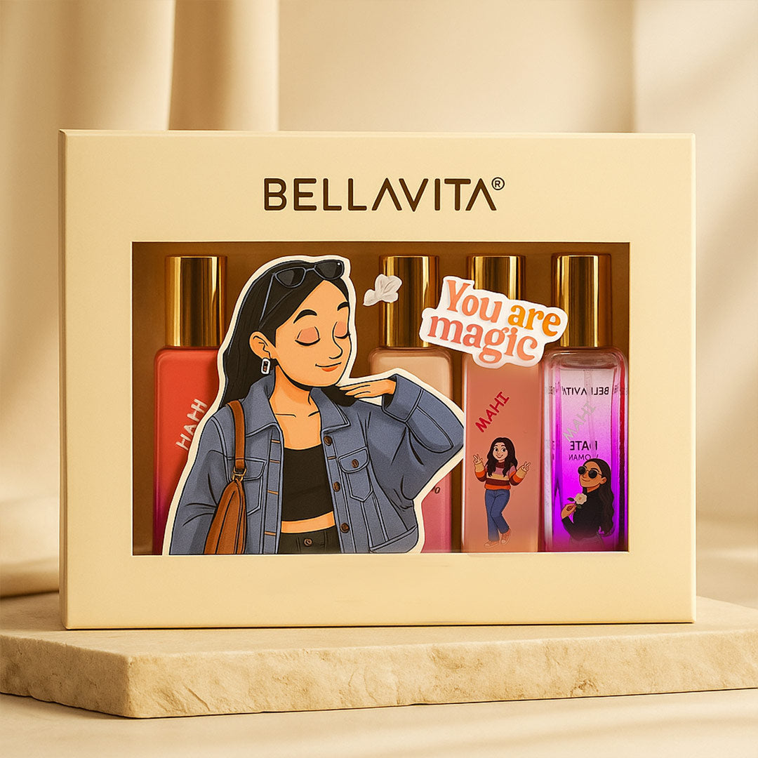 Customized Bella Vita Luxury Perfume Gift Set for Women – 4 x 20ml Fragrances with Name & Cartoon Personalization | Love Craft Gifts