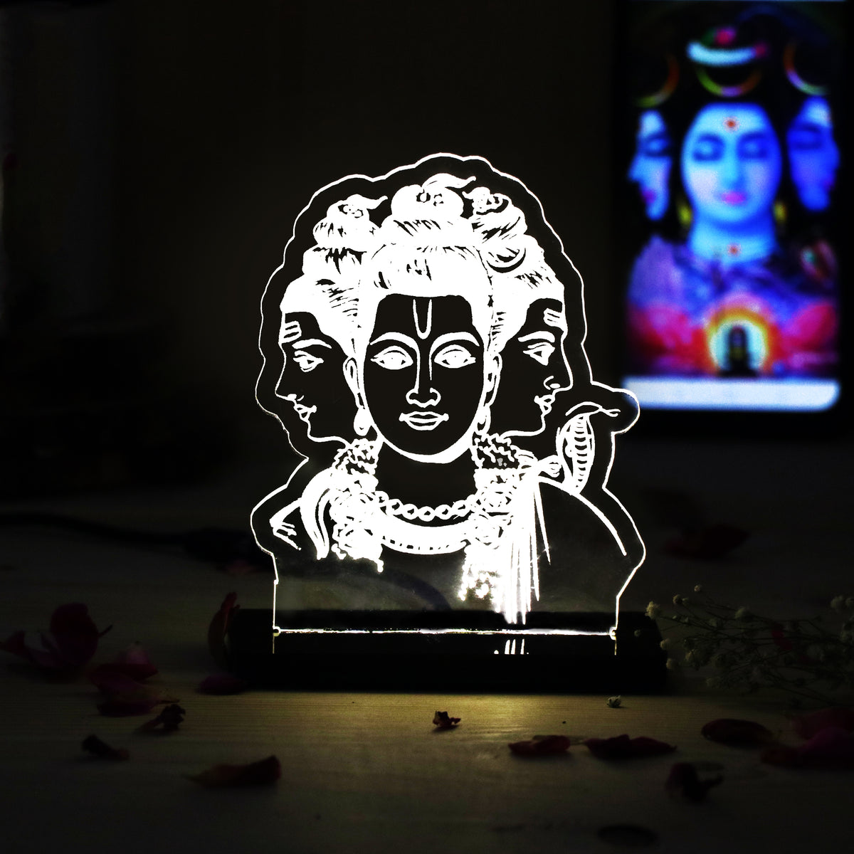 Lord Brahma LED Car Dashboard Lamp – Premium Trimurti Acrylic LED Light for Car Dashboard, Home Temple Decor, Spiritual Gift for Devotees | LoveCraftGifts™