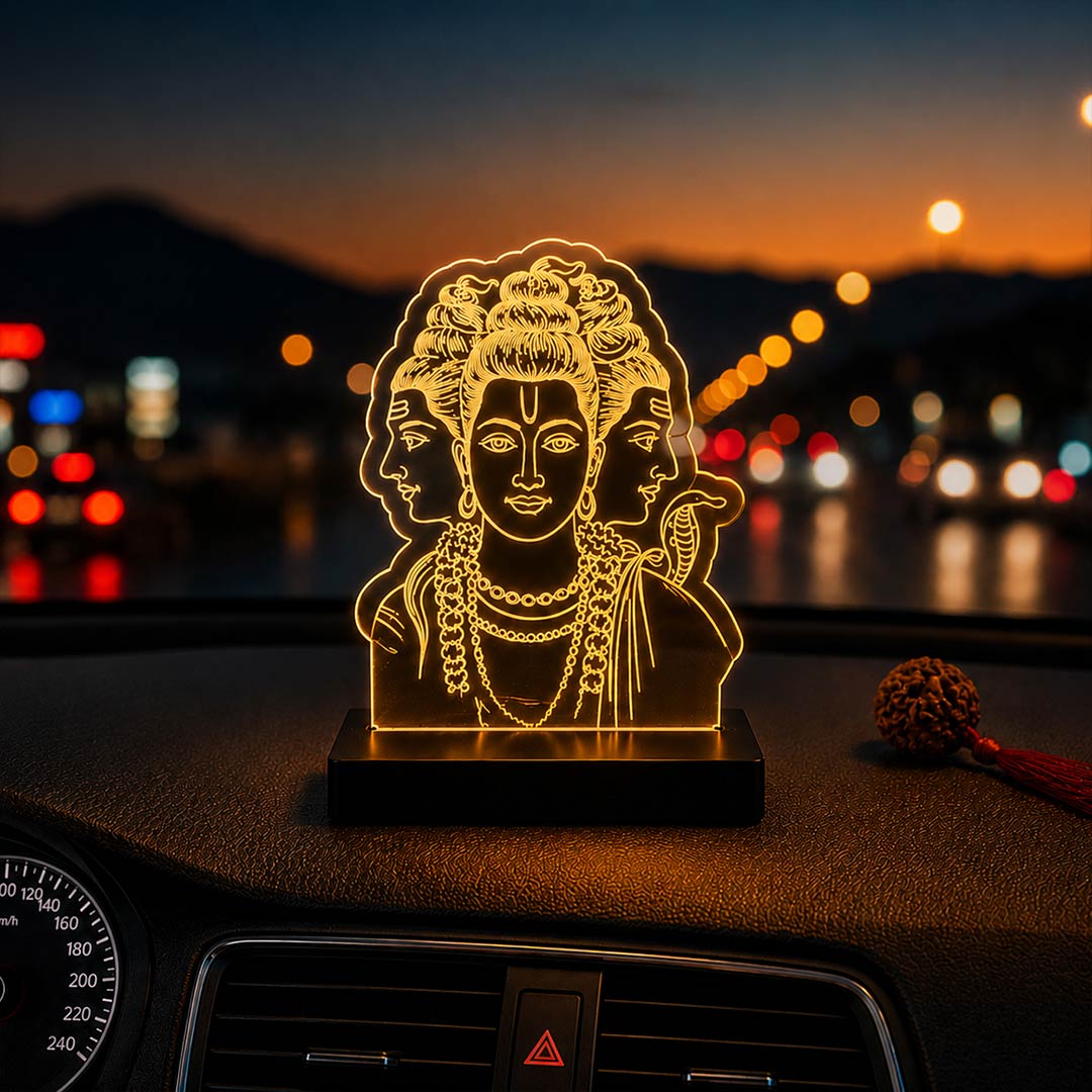Lord Brahma LED Car Dashboard Lamp – Premium Trimurti Acrylic LED Light for Car Dashboard, Home Temple Decor, Spiritual Gift for Devotees | LoveCraftGifts™
