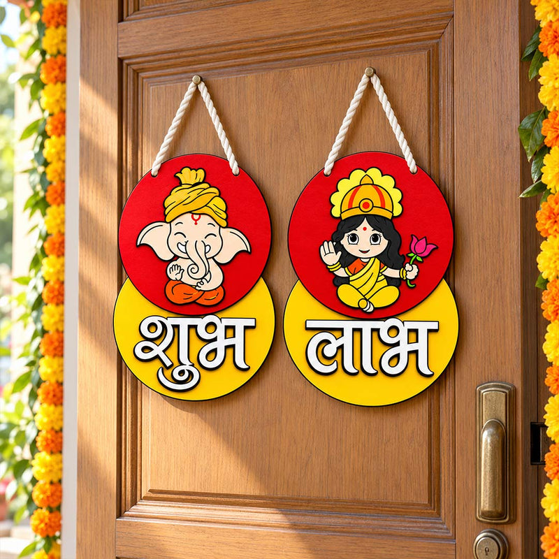 Lord Ganesha & Goddess Lakshmi Shubh Labh Hanging Pair for Main Door | Love Craft Gifts™
