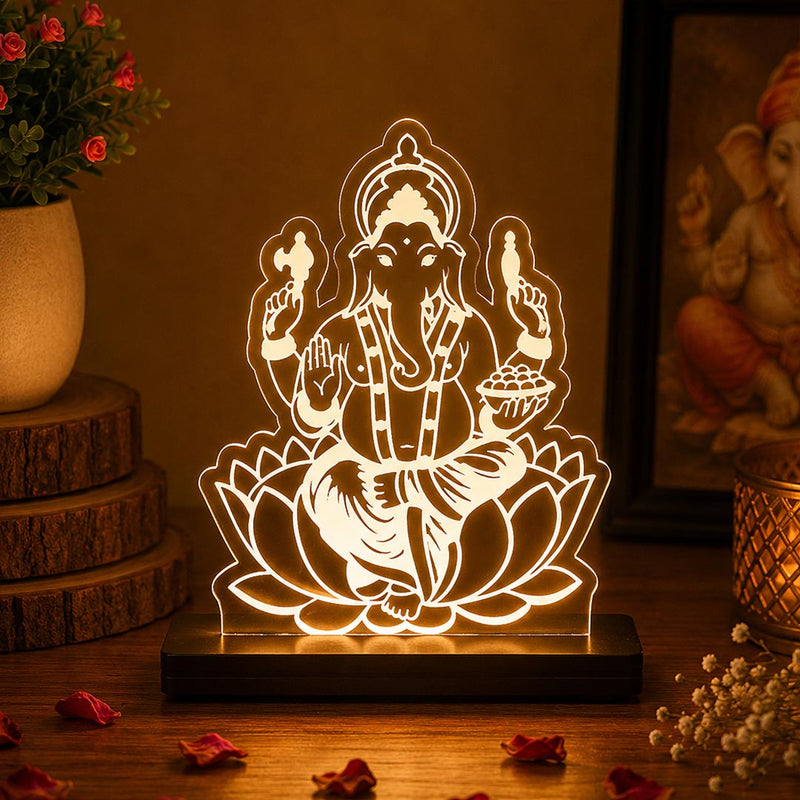 Lord Ganesha LED Acrylic Lamp – Ganpati Bappa Night Light for Home Temple, Spiritual Decor & Religious Gift | LoveCraftGifts™