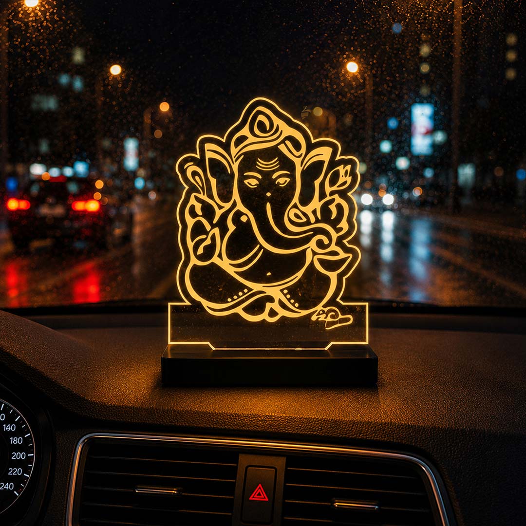 Lord Ganesha LED Car Dashboard Lamp – Premium Acrylic Ganpati Dashboard Light for Car Interior Decor, Spiritual Gift for Home, Office & Vehicle | LoveCraftGifts™