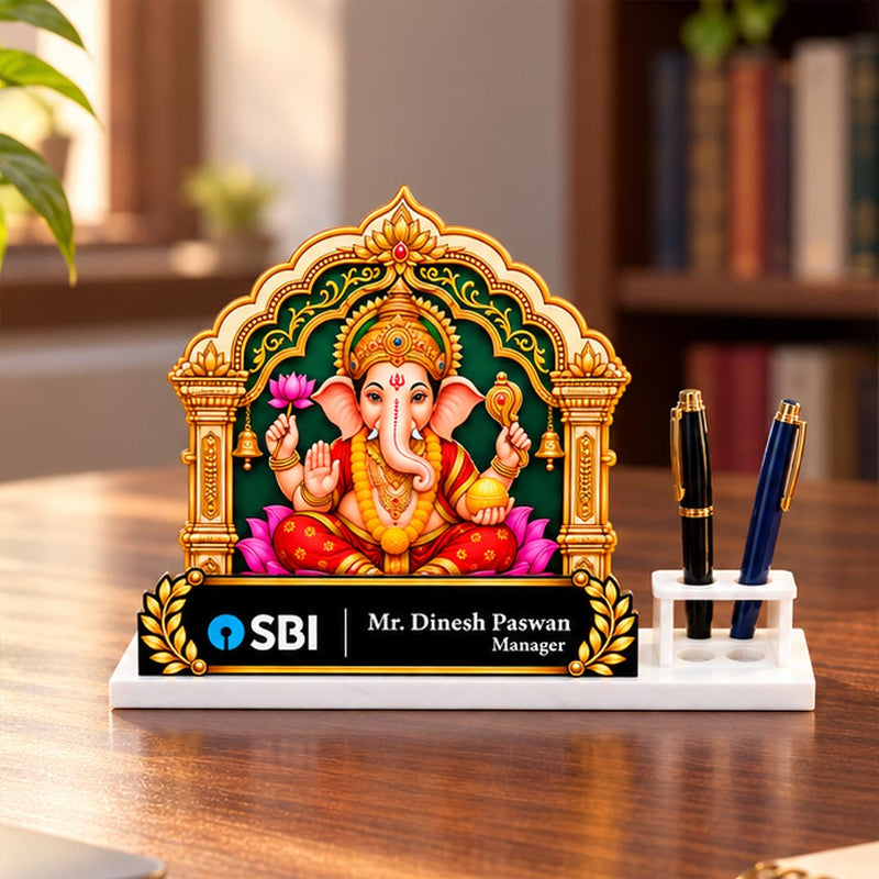 Lord Ganesha Office Table Nameplate 10x6" | Manager & Executive Gift | Love Craft Gifts™