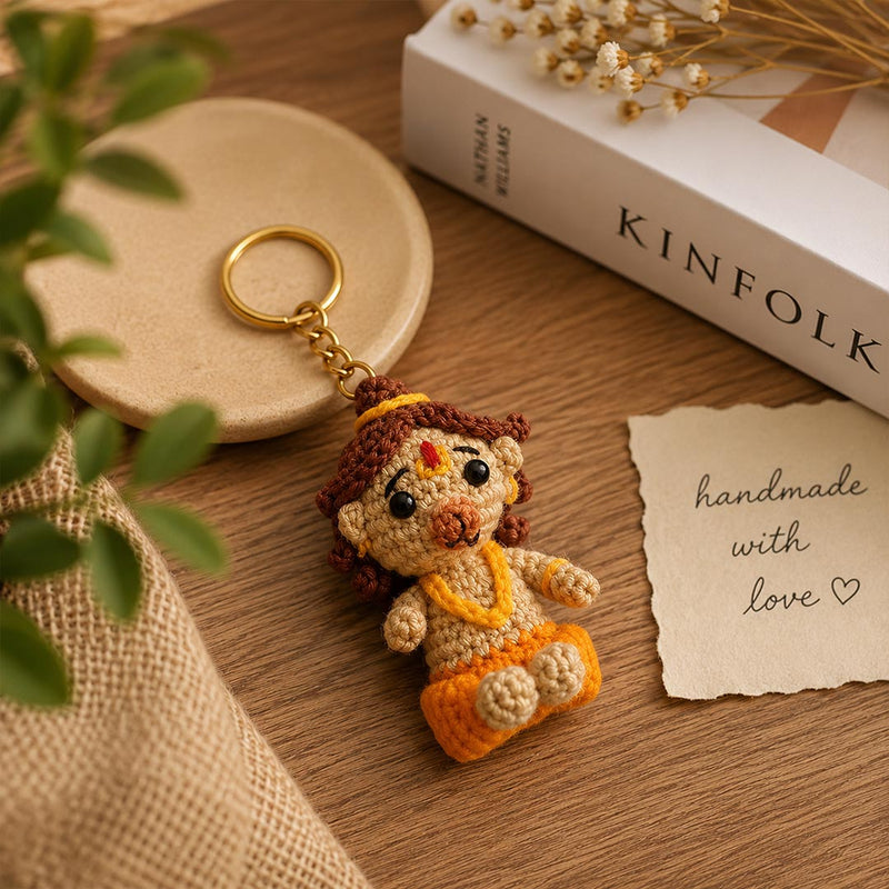 Lord Hanuman Crochet Keyring | Handmade Cotton Yarn Keychain | Love Craft Gifts™