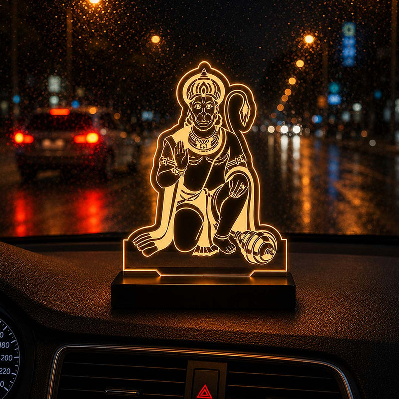 Lord Hanuman LED Car Dashboard Lamp – Premium Acrylic Bajrangbali Dashboard Light for Car Interior Decor, Spiritual Gift for Home, Office & Vehicle | LoveCraftGifts™