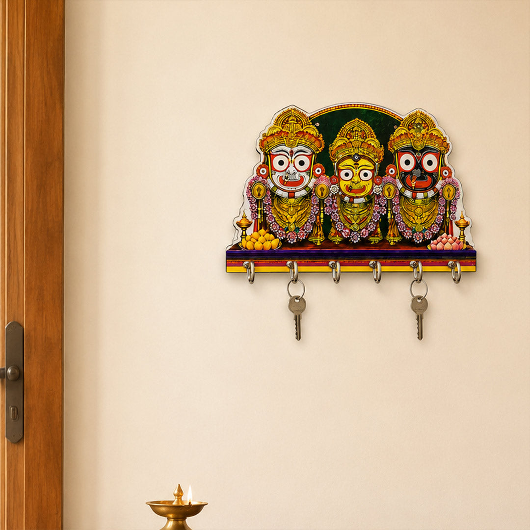 Lord Jagannath Key Hanger with 6 Hooks | Devotional Wall Decor