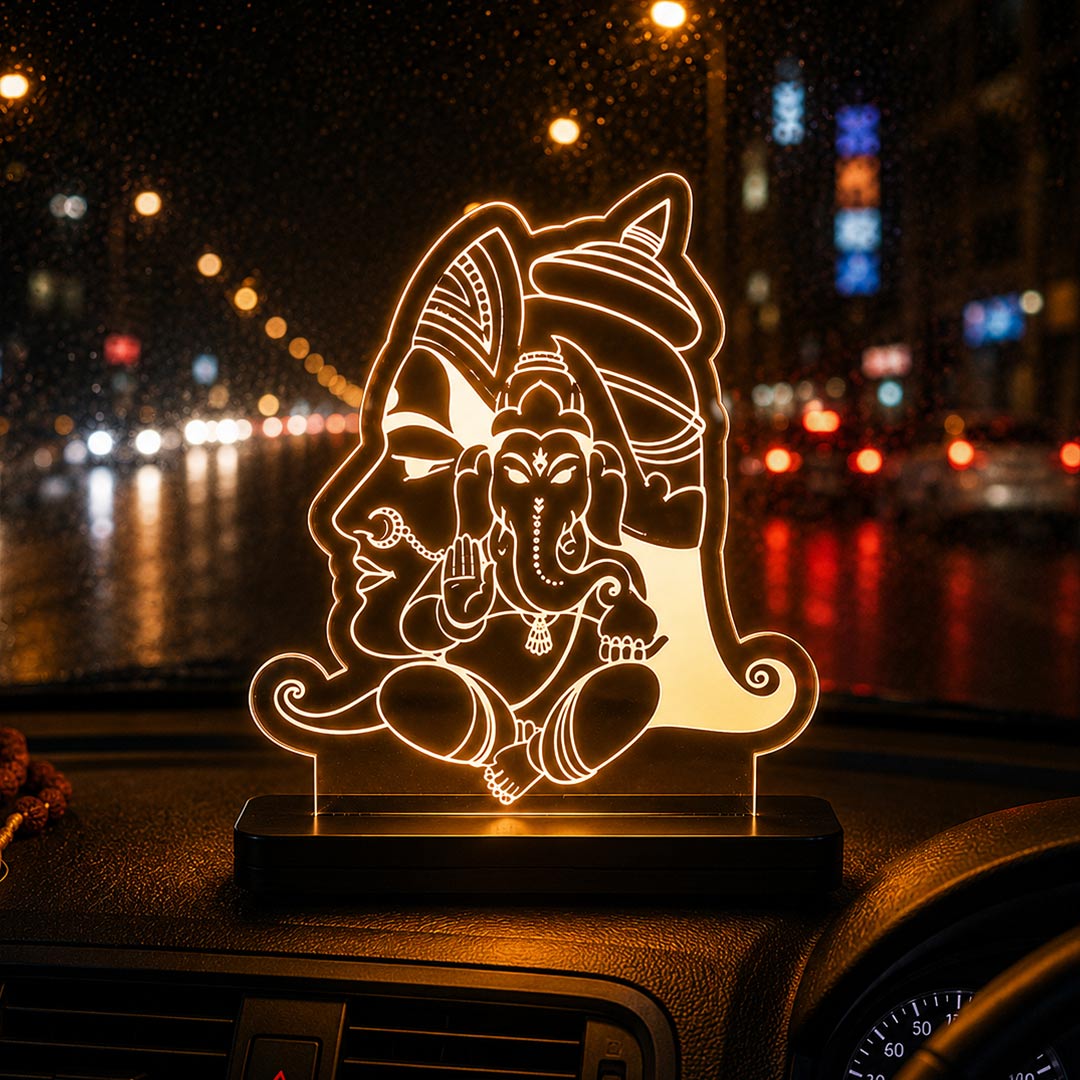 Shiv Parivar LED Acrylic Lamp – Lord Shiva & Ganesha Divine Night Light for Home Temple, Spiritual Decor & Religious Gift | LoveCraftGifts™