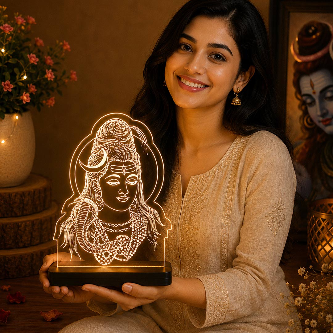 Lord Shiva LED Acrylic Lamp – Mahadev Spiritual Night Light for Home Temple, Puja Room Decor & Religious Gift | LoveCraftGifts™