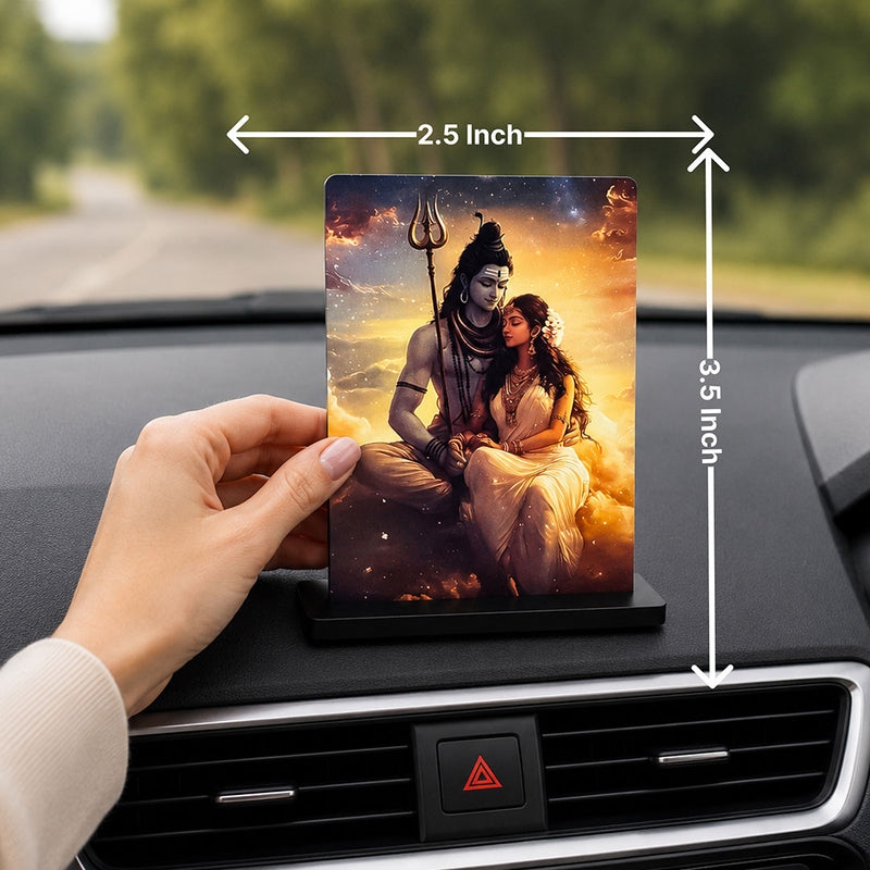 Shiv Parvati Car Dashboard Stand – Om Namah Shivaya Acrylic Dashboard Decor for Car, Home & Office | Divine Shiva Parvati Artwork | LoveCraftGifts™