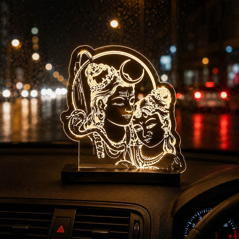 Shiv Parvati LED Car Dashboard Lamp – Premium Acrylic Mahadev Parvati Dashboard Light for Car Interior, Home Temple Decor & Spiritual Gift | LoveCraftGifts™