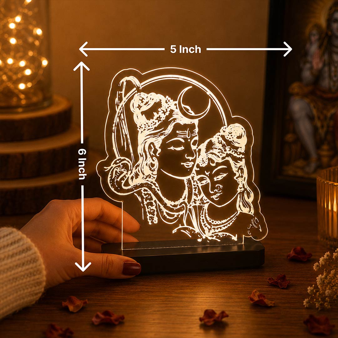 Shiv Parvati LED Car Dashboard Lamp – Premium Acrylic Mahadev Parvati Dashboard Light for Car Interior, Home Temple Decor & Spiritual Gift | LoveCraftGifts™