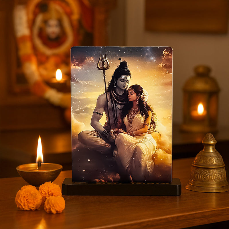 Shiv Parvati Car Dashboard Stand – Om Namah Shivaya Acrylic Dashboard Decor for Car, Home & Office | Divine Shiva Parvati Artwork | LoveCraftGifts™
