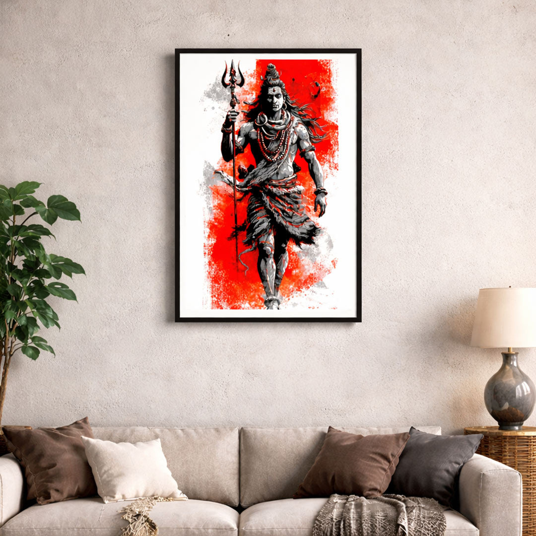 Lord Shiva Trishul Warrior Wall Frame – Modern Mahadev Devotional Wall Art | Love Craft Gifts