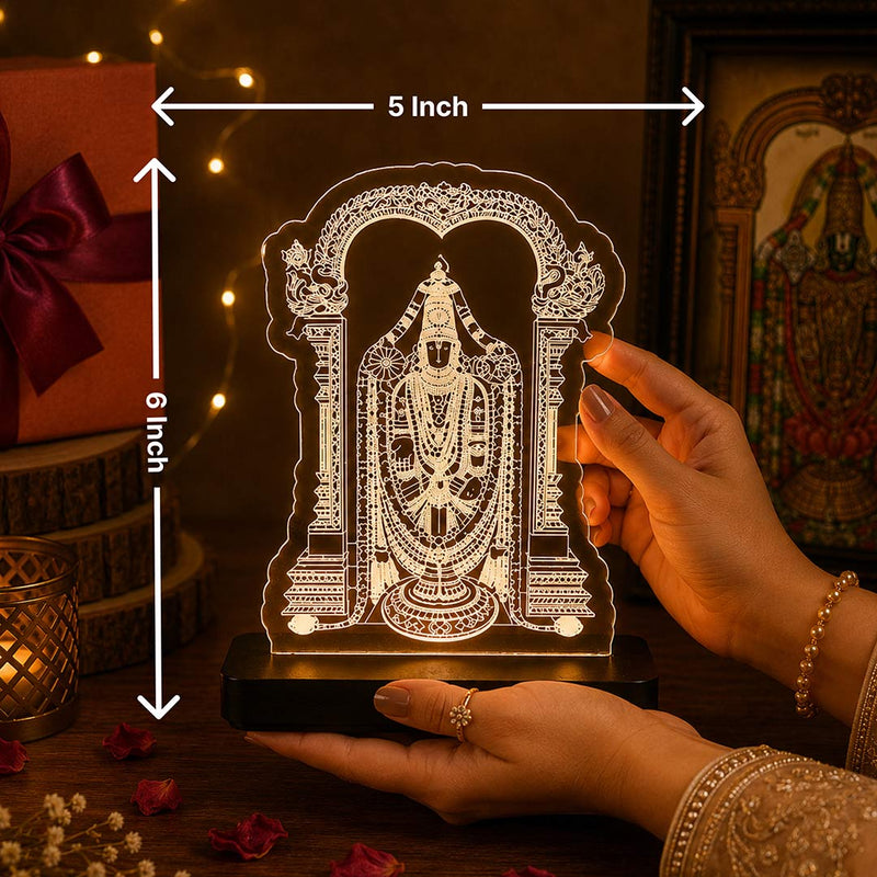 Tirupati Balaji LED Acrylic Lamp – Lord Venkateswara Divine Night Light for Home Temple, Spiritual Decor & Religious Gift | LoveCraftGifts™